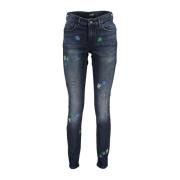 Desigual Broderad Slim Fit Bomullsjeans Blue, Dam