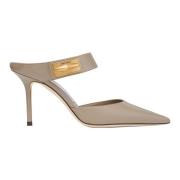 Jimmy Choo Taupe Nell Mule Decollete Skor Gray, Dam