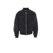 Alexander McQueen Svart Denim Ghostwash Bomberjacka Black, Herr