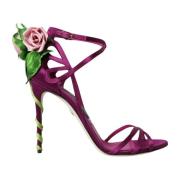 Dolce & Gabbana Lila Blommig Satin Häl Sandaler Purple, Dam