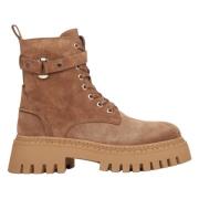 Estro Bruna Velour Ankelboots med Dekorativ Rem Brown, Dam