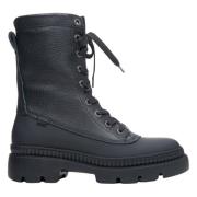 Estro Eleganta Svarta Läder Ankelboots med Dekorativ Snörning Black, D...