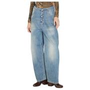 MM6 Maison Margiela Tapered Jeans med Knappgylf och Tvättat Motiv Blue...