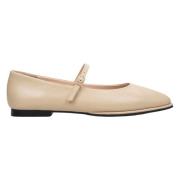 Estro Beige Läder Ballet Flats med Spänne Beige, Dam