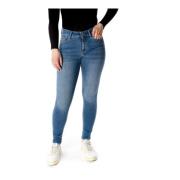 Replay Highwaist Skinny Fit Jeans med Distressed Detaljer Blue, Dam