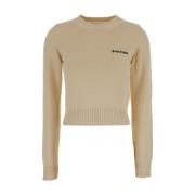 Palm Angels Broderad Logga Crewneck Tröja Beige Beige, Dam