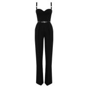 Elisabetta Franchi Svart Crepe Hjärt Halsring Jumpsuit Black, Dam