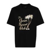 Amiri Svart Bomull T-shirt med Glitter Palm Tree Print Black, Herr