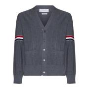 Thom Browne RWB Randig V-ringad Kofta Sweaters Gray, Herr