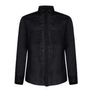 Low Brand Svart Linneskjorta med Designpaneler Black, Herr