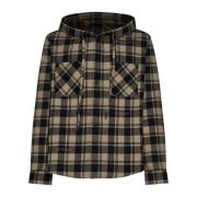 Off White Flannel Hooded Shirt Multicolor, Herr