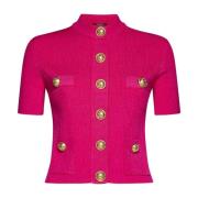 Balmain Fuchsia Ribbstickad Tröja Pink, Dam