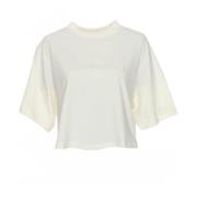 Closed Cropped T-shirt med ribbad halsringning Beige, Dam