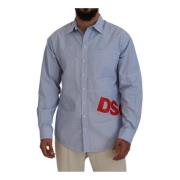 Dsquared2 Blå Randigt Logotyp Formell Skjorta Blue, Herr