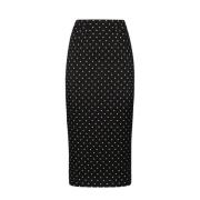 Dolce & Gabbana Svart Polka Dot Silk Midi Kjol Black, Dam