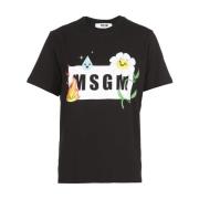 Msgm Svart Bomull T-shirt med Frontlogo Black, Dam