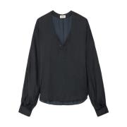 Zadig & Voltaire Satin Svart Vid Blus Black, Dam