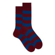 GALLO Burgundy Ribbed Cotton Striped Short Socks Multicolor, Herr