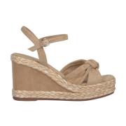 ALMA EN PENA Flätad Kil Sandal med Fyrkantig Tå Beige, Dam