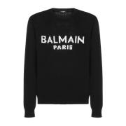 Balmain Logo Ulltröja med Ribbade Kanter Black, Herr