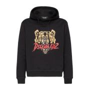 Dsquared2 Tiger Logo Hoodie Svart Bomull Black, Herr