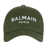 Balmain Bomullskeps med Paris broderi Green, Herr