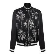 Balmain Tryckt satin palmträd bomberjacka Black, Herr