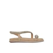 Alma EN Pena Glitter Sole Flat Sandal Beige, Dam