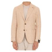 Tagliatore Italiensk Slim Fit Enkelknäppt Jacka Beige, Herr