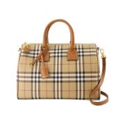 Burberry Beige Läder Bowlingväska Avtagbar Rem Brown, Dam