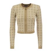 Elisabetta Franchi Viskos jacquard mini cardigan Beige, Dam