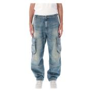 Diesel Blå Cargo Jeans Löst Passform Blue, Herr