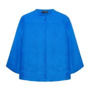 Elena Mirò Linne Crew Shirt Tre-Fjärdedels Ärm Blue, Dam