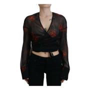 Dsquared2 Svart Blommig Wrap Topp Black, Dam