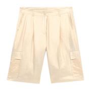 Oltre Guldtryck Linneblandning Bermuda Shorts Yellow, Dam