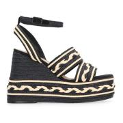 Castañer Raffia Platform Sandaler med Fotledsrem Black, Dam