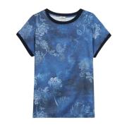 Oltre Satin kortärmad blus med Lurex-bårder Blue, Dam