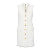 Balmain Ärmelös tweedklänning White, Dam