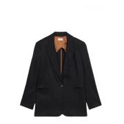 Oltre Linneblandad Blazer Black, Dam