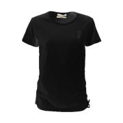 YES ZEE Bomull Rund Hals T-shirt med Sidolinjer Black, Dam