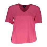 Gant Silke V-ringad T-shirt med Logodetaljer Pink, Dam