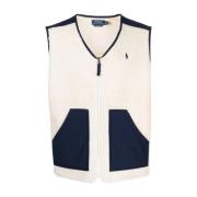 Ralph Lauren Mysig Fleece Vest Jacka Kräm/Marinblå Beige, Herr