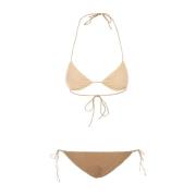 Oseree Gyllene Lurex Bikini med Sid- och Ryggsnörning Beige, Dam