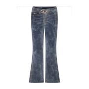 Diesel Bootcut Jeans Blå Kristallprydd Blue, Dam