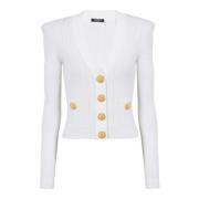 Balmain Kort stickad kofta White, Dam