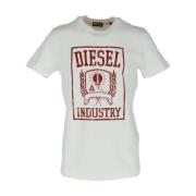 Diesel Vit Tryckt T-shirt Vår/Sommar A06800 White, Herr