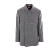 Brunello Cucinelli Grå Cashmere Dubbelknäppt Kappa Gray, Herr