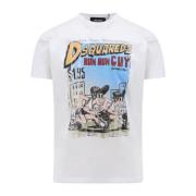 Dsquared2 Vit Crew-neck T-shirt med Logo White, Herr