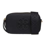 Tory Burch Svart Läder Axelväska med Dubbel T Logo Black, Dam