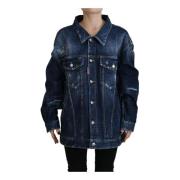 Dsquared2 Blå Distressed Denim Kragejacka Blue, Dam